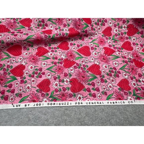 Luv By Jodi Doriguzzi Pink Heart & Flower Fabric 1/2 yard x 44" Cotton General F - Picture 3 of 4
